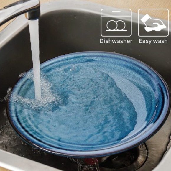 10" Ceramic Dinner Plates - Large Porcelain Dinner Plates - Set of 4 (Blue) - Picture 7 of 13